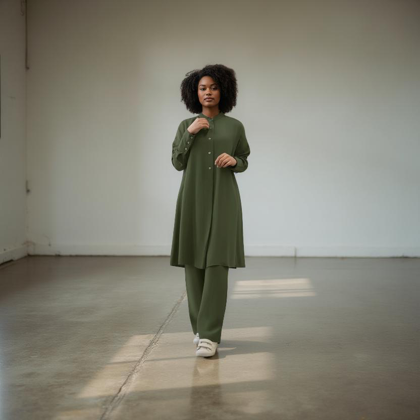 Plus size 2-Piece Button Up Dress with Pockets (Style 1)