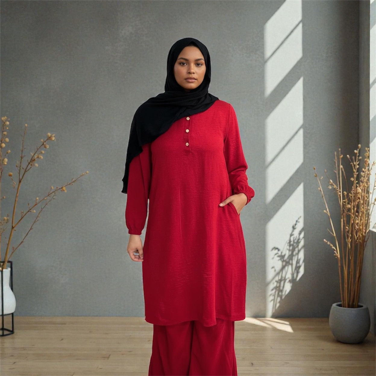 Plus size 2-Piece Button Up Dress with Pockets (Style 2)