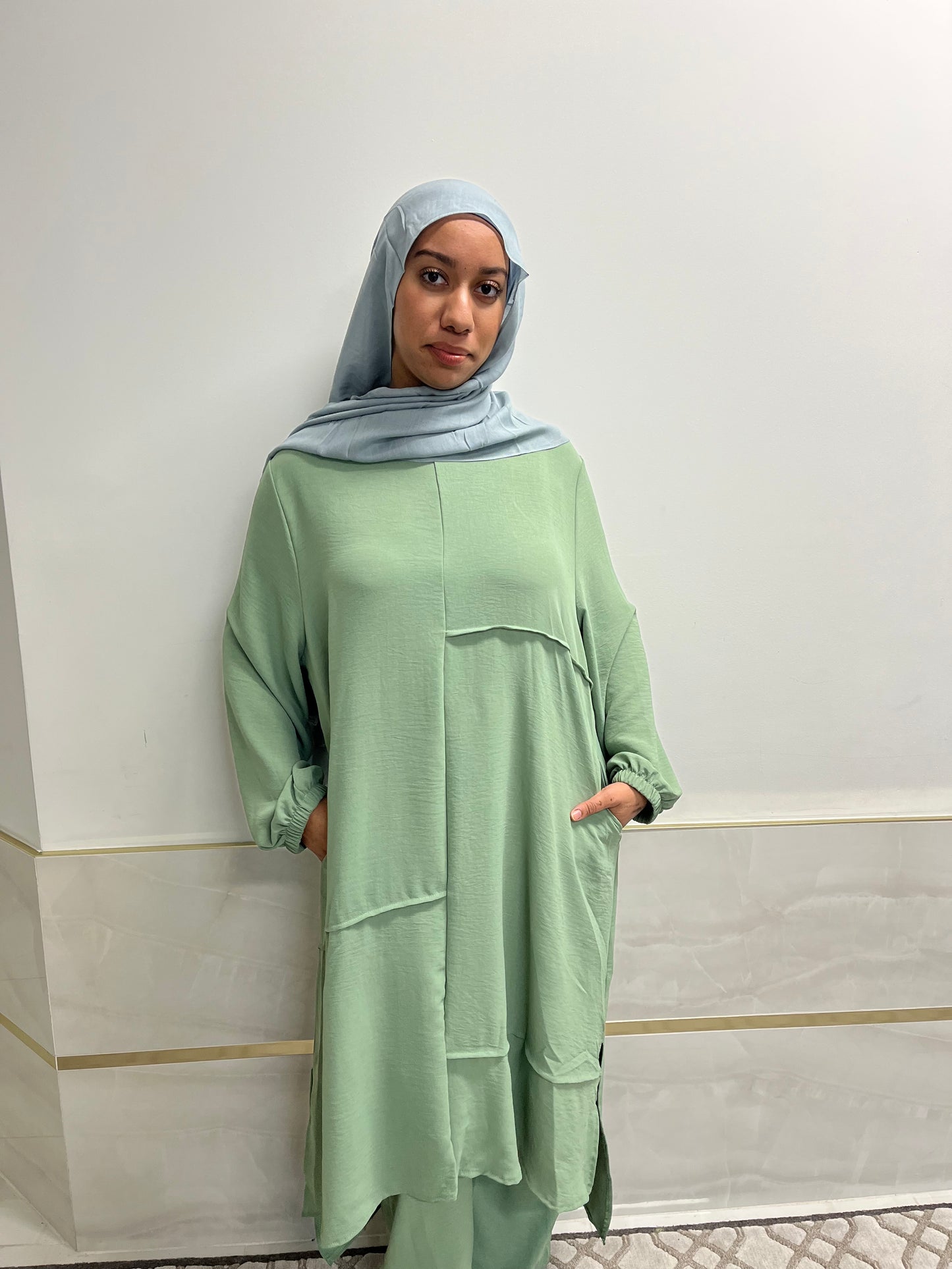Neutral 2-Piece Dress with Pockets