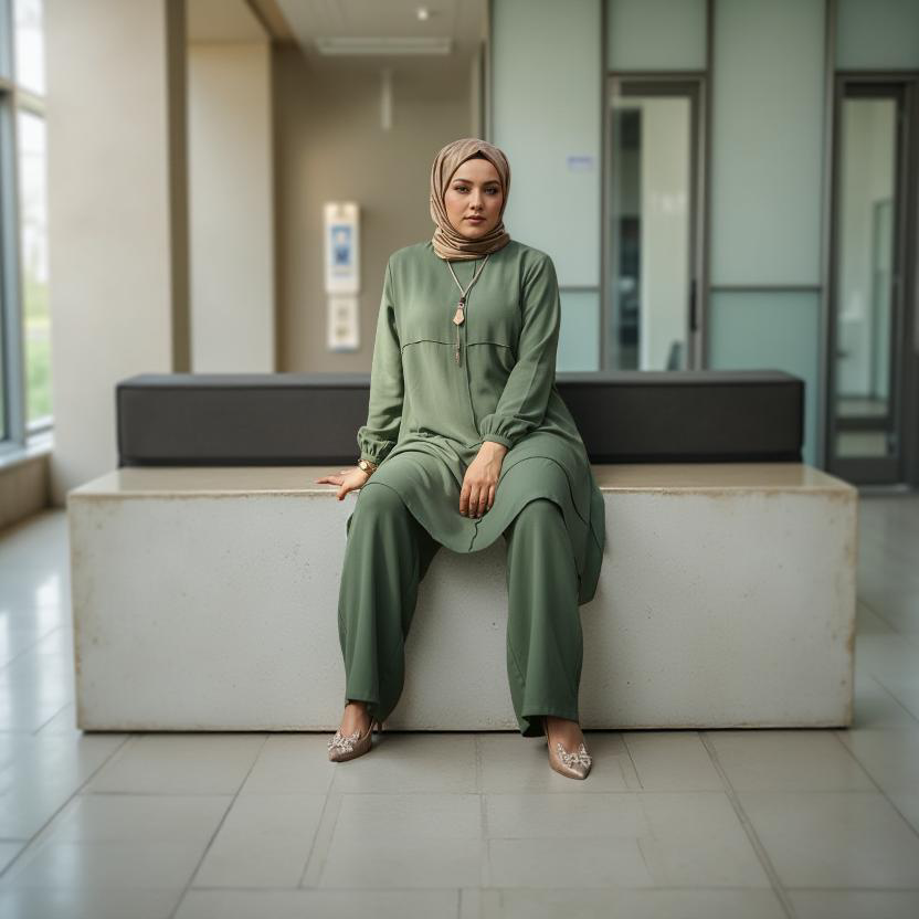 Plus size Neutral 2-Piece Dress with Pockets