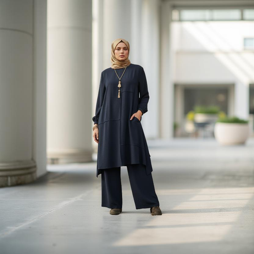 Plus size Neutral 2-Piece Dress with Pockets