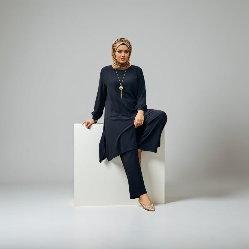 Plus size Neutral 2-Piece Dress with Pockets