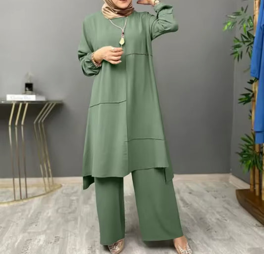 Neutral 2-Piece Dress with Pockets