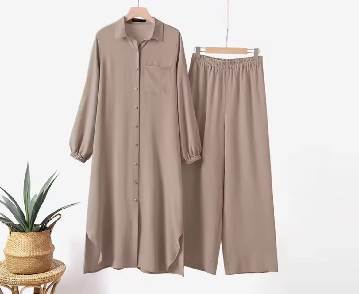 2-Piece Button-Down Dress with Pockets